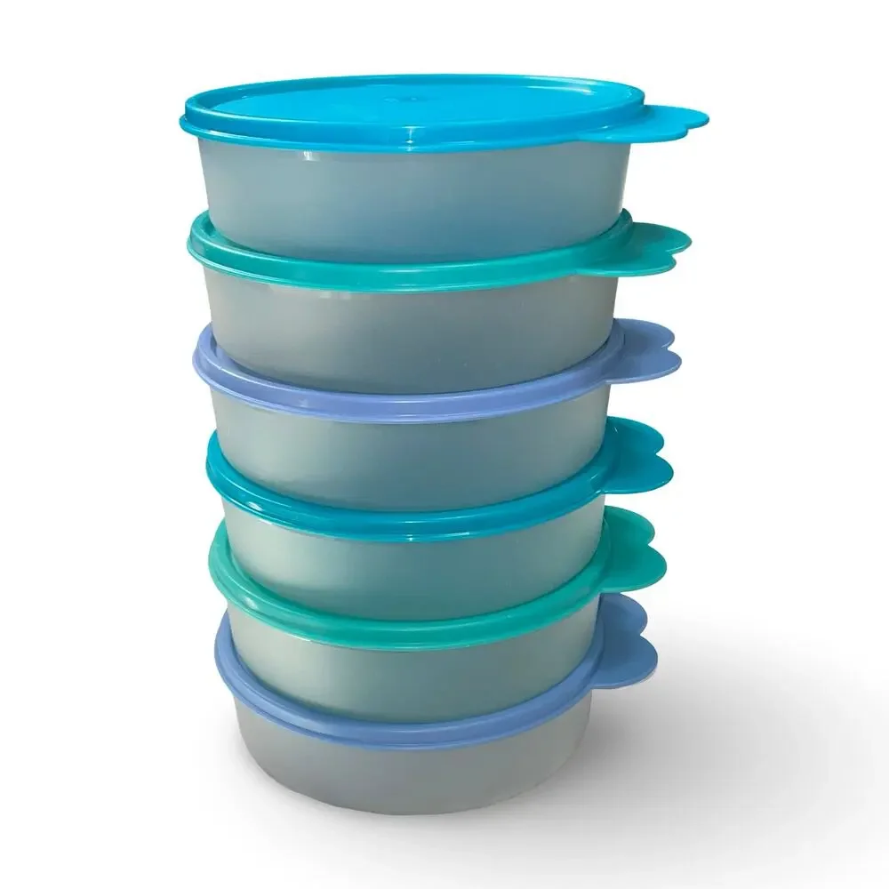 Tupperware 1403 Ideal Litl Bowls Set of 6 Butterfly Tab Lid Turquoise Blue  Y2K